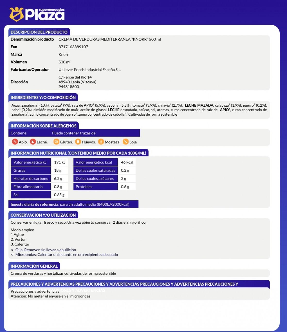 CREMA DE VERDURAS LAS CLASICAS, 500ML KNORR