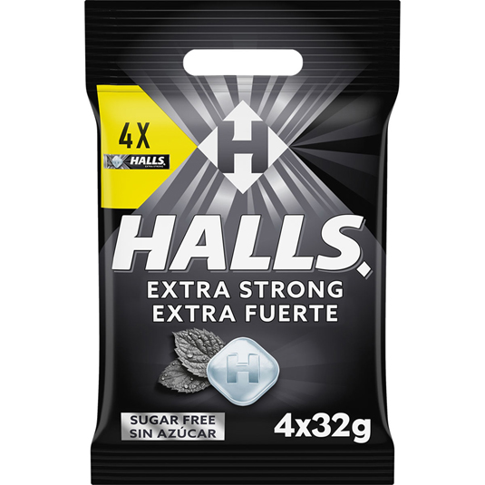 SCARAMELOS MENTA EXTRA FUERTE, 4X32G HALLS