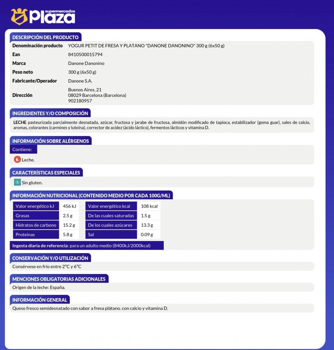 DANONINO FRESA PLATANO, 6X50GR DANONE