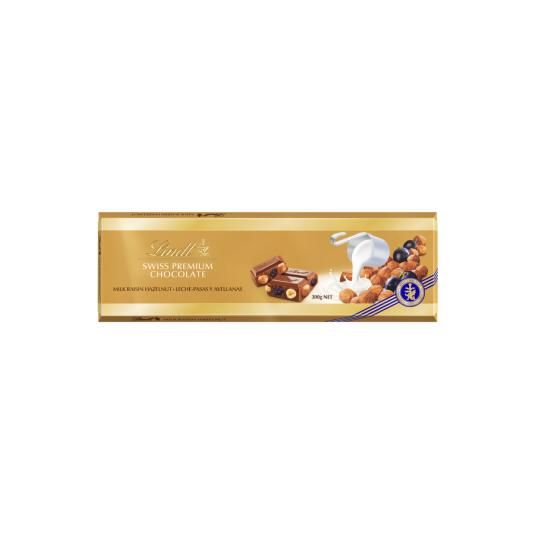 CHOCOLATE CON AVELLANAS Y PASAS ORO, 300G LINDT