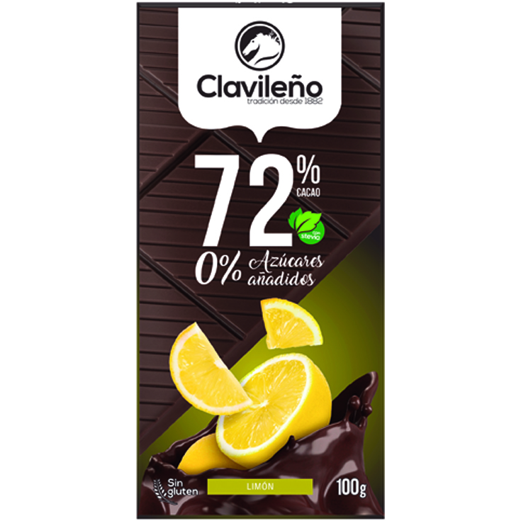 CHOCOLATE NEGRO 72% LIMON, 100G CLAVILEÑO