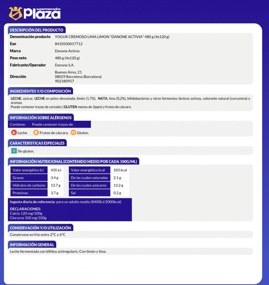 ACTIVIA CREMOSO LIMA-LIMON, 4X115GR