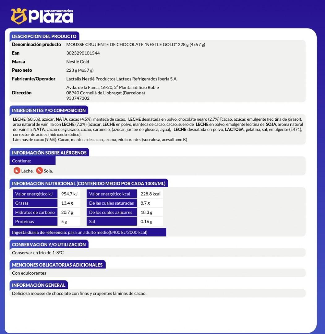 MOUSSE CRUJIENTE DE CHOCOLATE, 4X57GR LA LECHERA