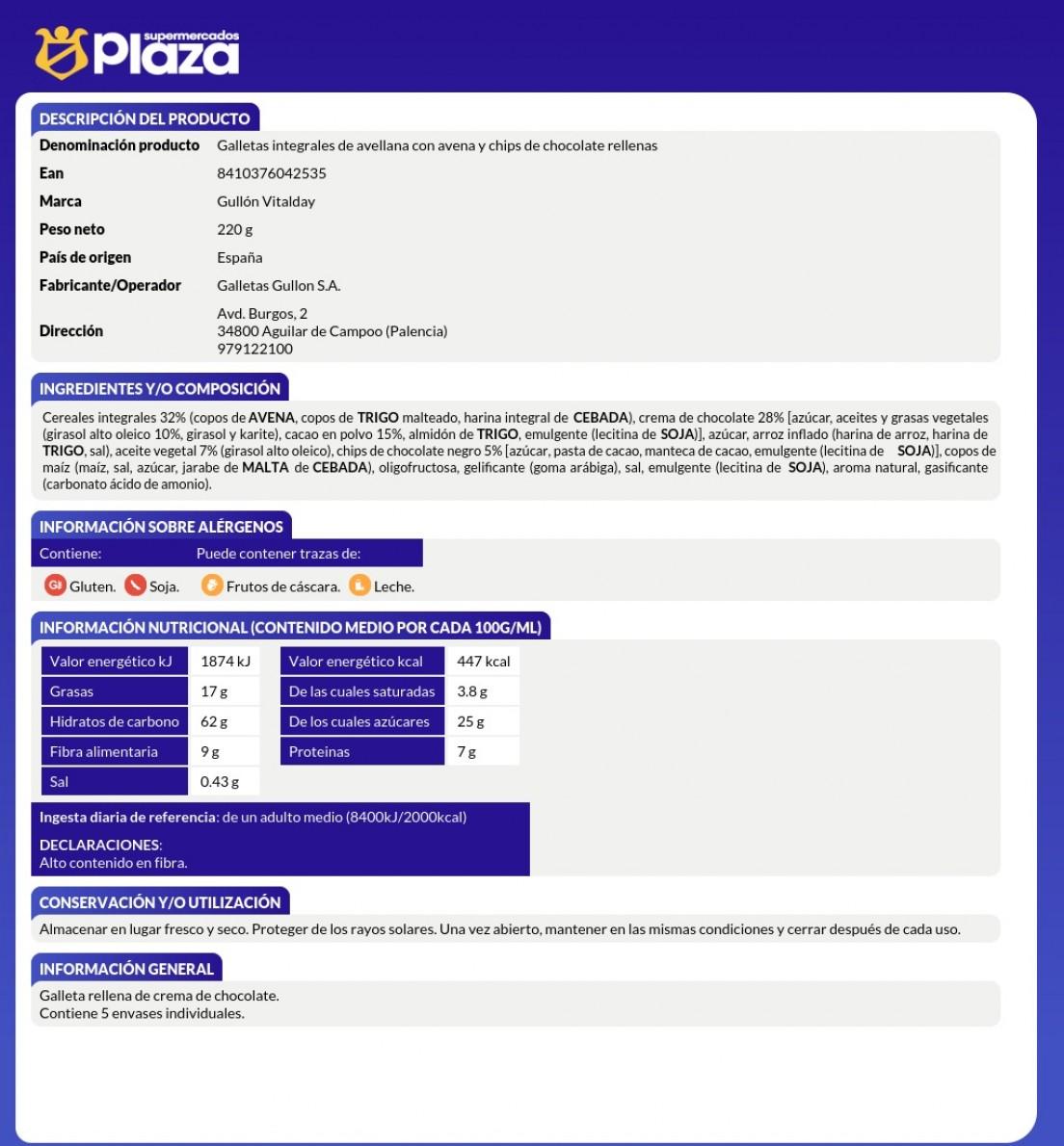 GALLETAS SANDWICH AVENA CHOCOLATE, 220GR GULLON