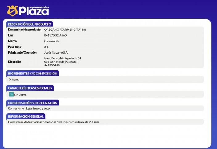 OREGANO, 8GR CARMENCITA