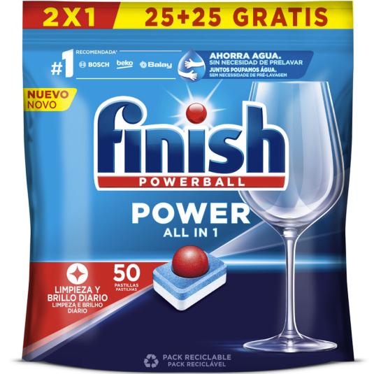 DETERGENTE LAVAVAJILLAS TODO EN 1 25+25 GRATIS FINISH