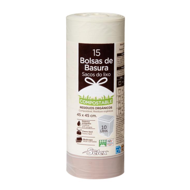 BOLSA BASURA BIO COMPOSTABLE 45X45, 15UD SELEX