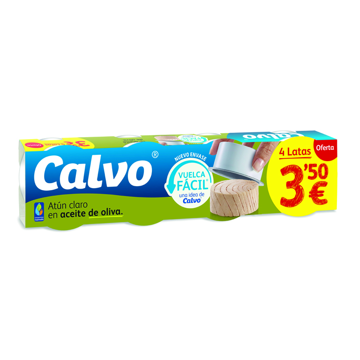 ATUN CLARO EN ACEITE DE OLIVA, 4X52G CALVO