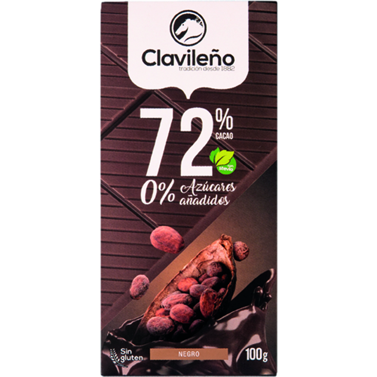 CHOCOLATE NEGRO 72% S/AZUCAR , 100G CLAVILEÑO