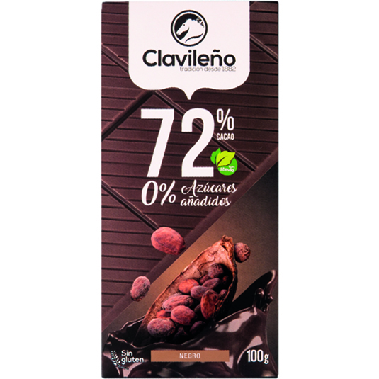 CHOCOLATE NEGRO 72% S/AZUCAR , 100G CLAVILEÑO