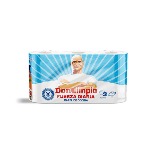 PAPEL DE COCINA 2 CAPAS 3 ROLLOS=6 ROLLOS DON LIMPIO
