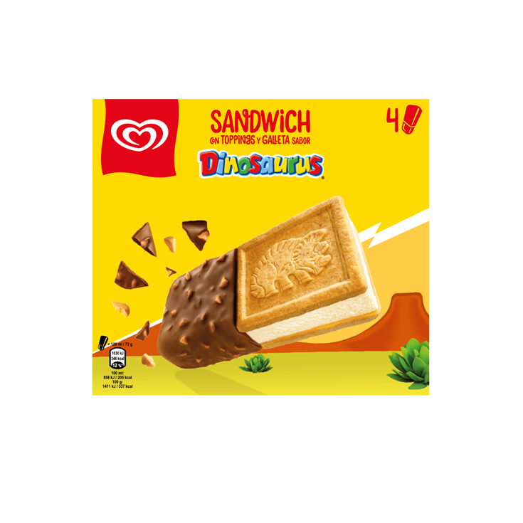 HELADO SANDWICH DINOSAURIOS, 4UD FRIGO