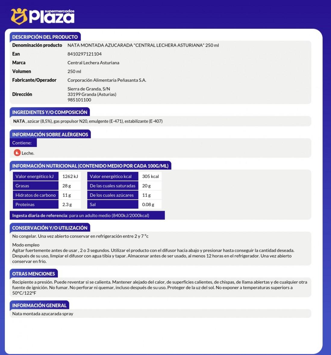 NATA MONTADA AZUCARADA SPRAY 250ML ASTURIANA