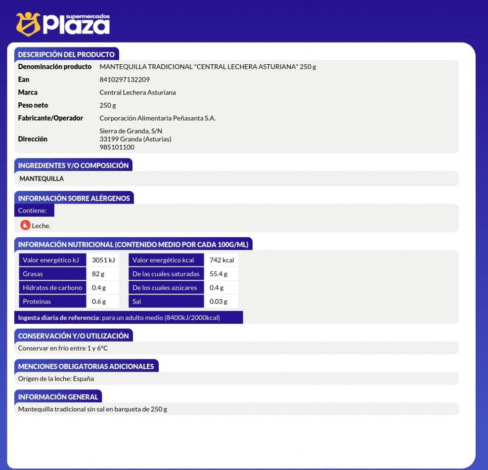 MANTEQUILLA TRADICIONAL, 250G ASTURIANA