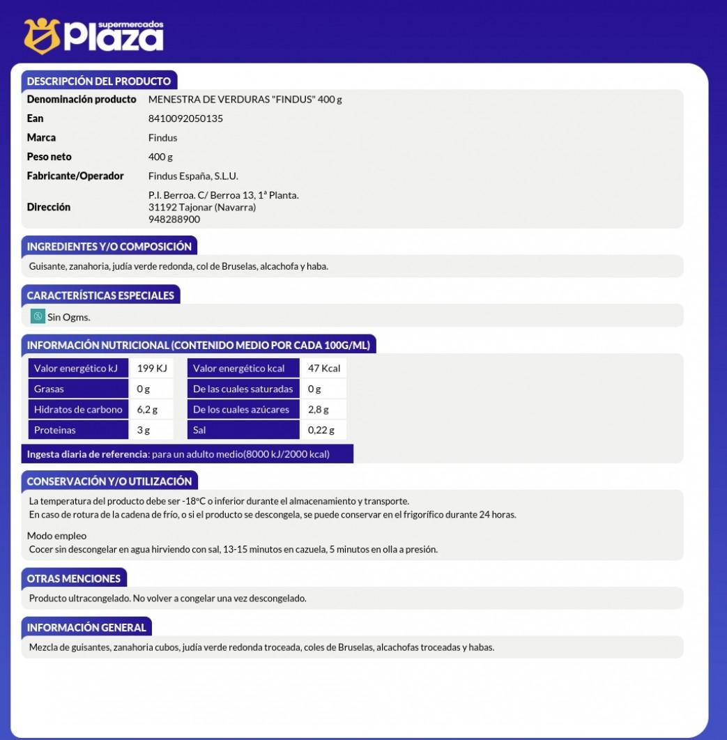 MENESTRA DE VERDURAS, 400G FINDUS 
