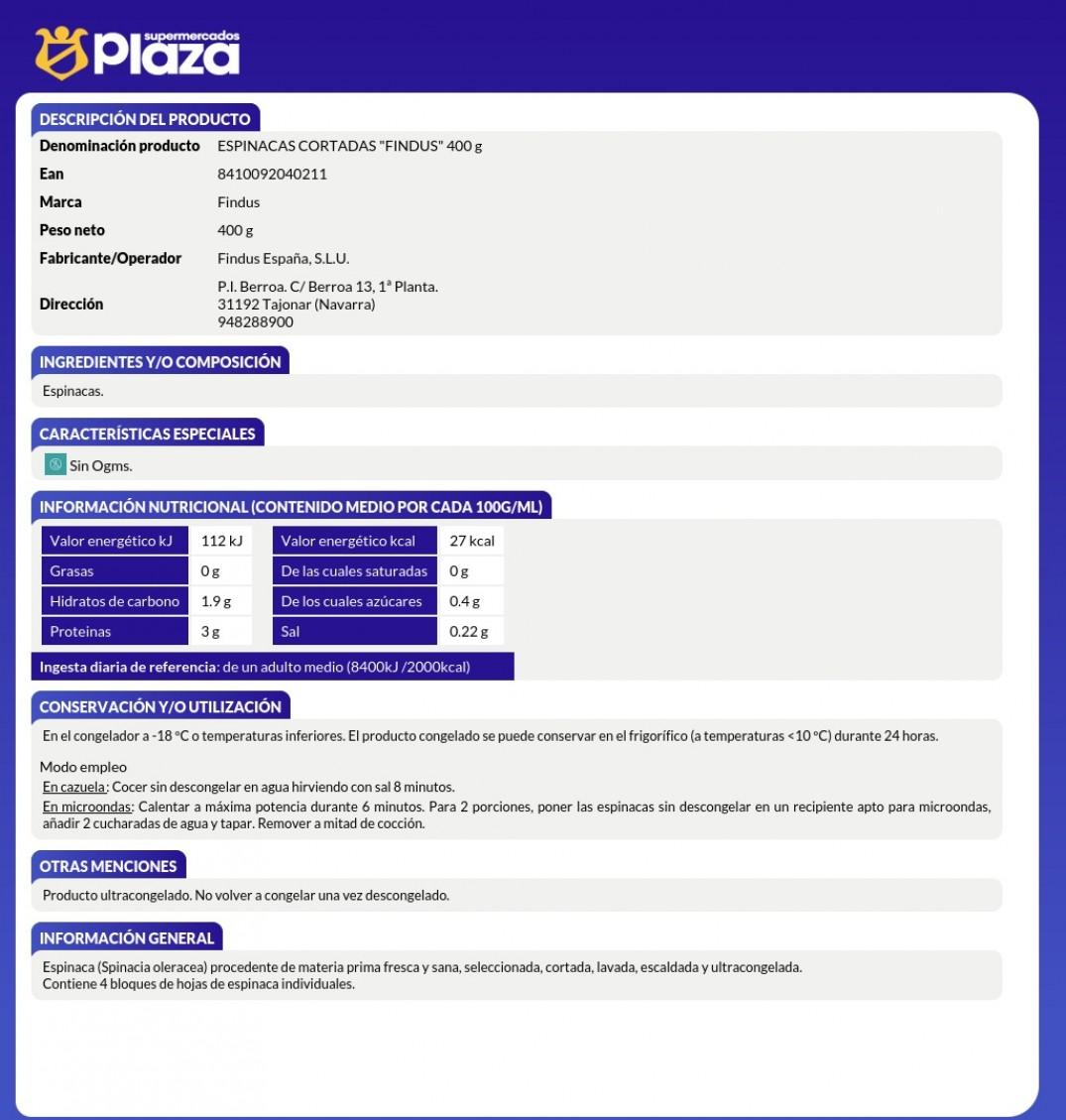 ESPINACAS EN HOJAS , 400G FINDUS 