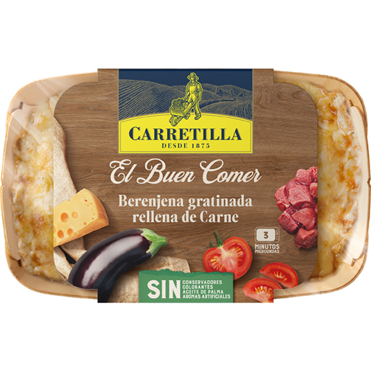 BERENJENA GRATINADA RELLENA DE CARNE, 350G CARRETILLA