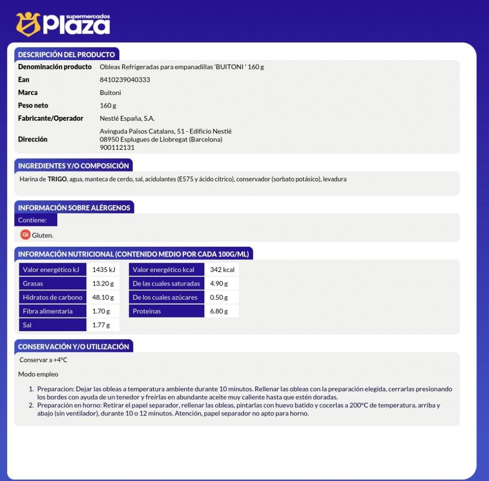 MASA PARA EMPANADILLAS, 160GR BUITONI