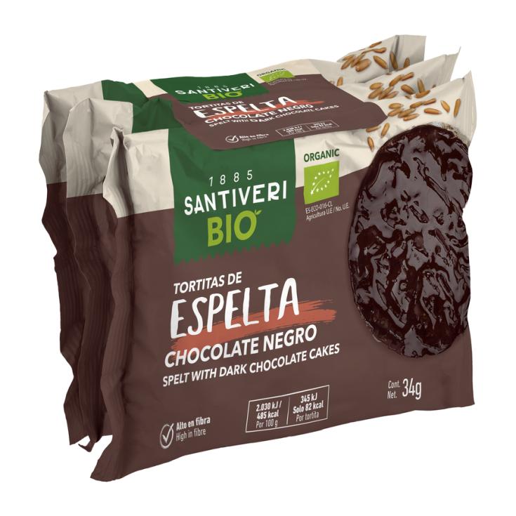 TORTITAS ESPELTA CHOCO NEGRO, 3X34G SANTIVERI