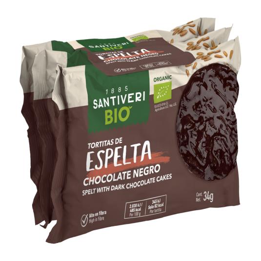 TORTITAS ESPELTA CHOCO NEGRO, 3X34G SANTIVERI