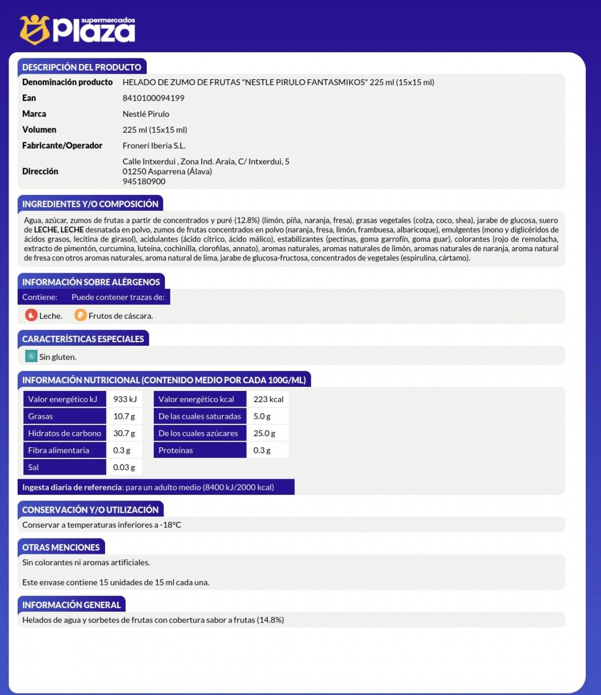 FANTASMIKOS HELADOS SABORES VARIADOS FRUTA, 15UD HELADOS NES