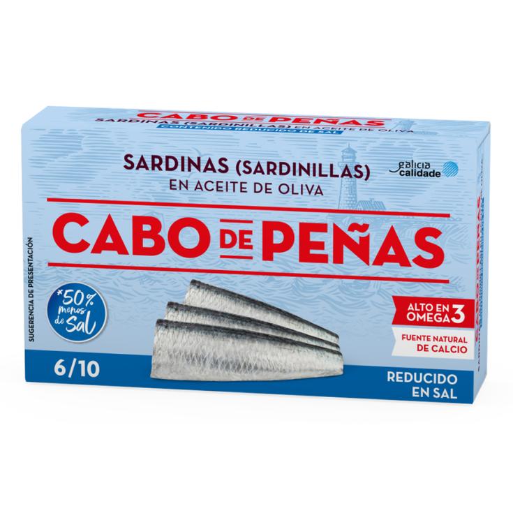 SARDINILLAS ACEITE OLIVA BAJA SAL, 60G CABO DE PEÑAS
