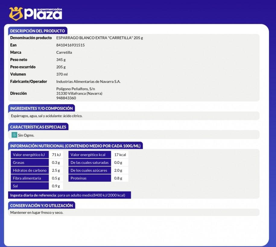ESPARRAGO BLANCO 8-12 PIEZAS, 205GR CARRETILLA