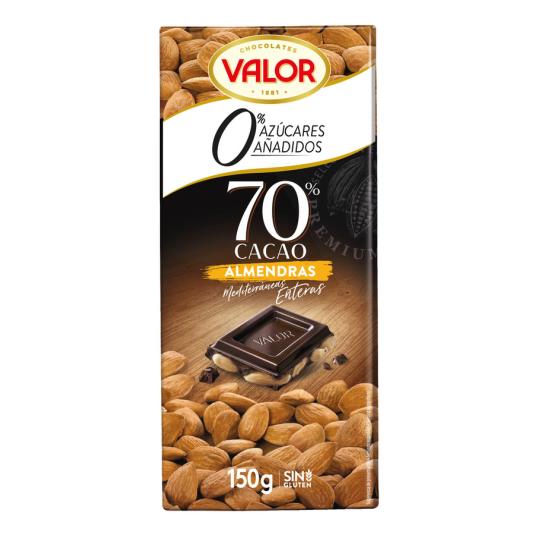 CHOCOLATE NEGRO ALMENDRA S/AZUCAR 70%, 150GR VALOR