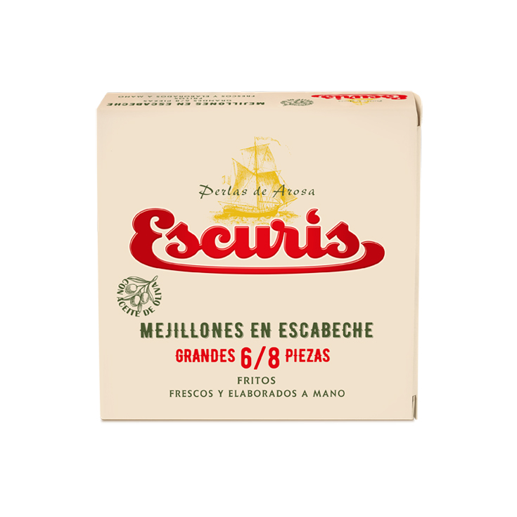 MEJILLONES ESCABECHE 6/8 PIEZAS, 70GR ESCURIS