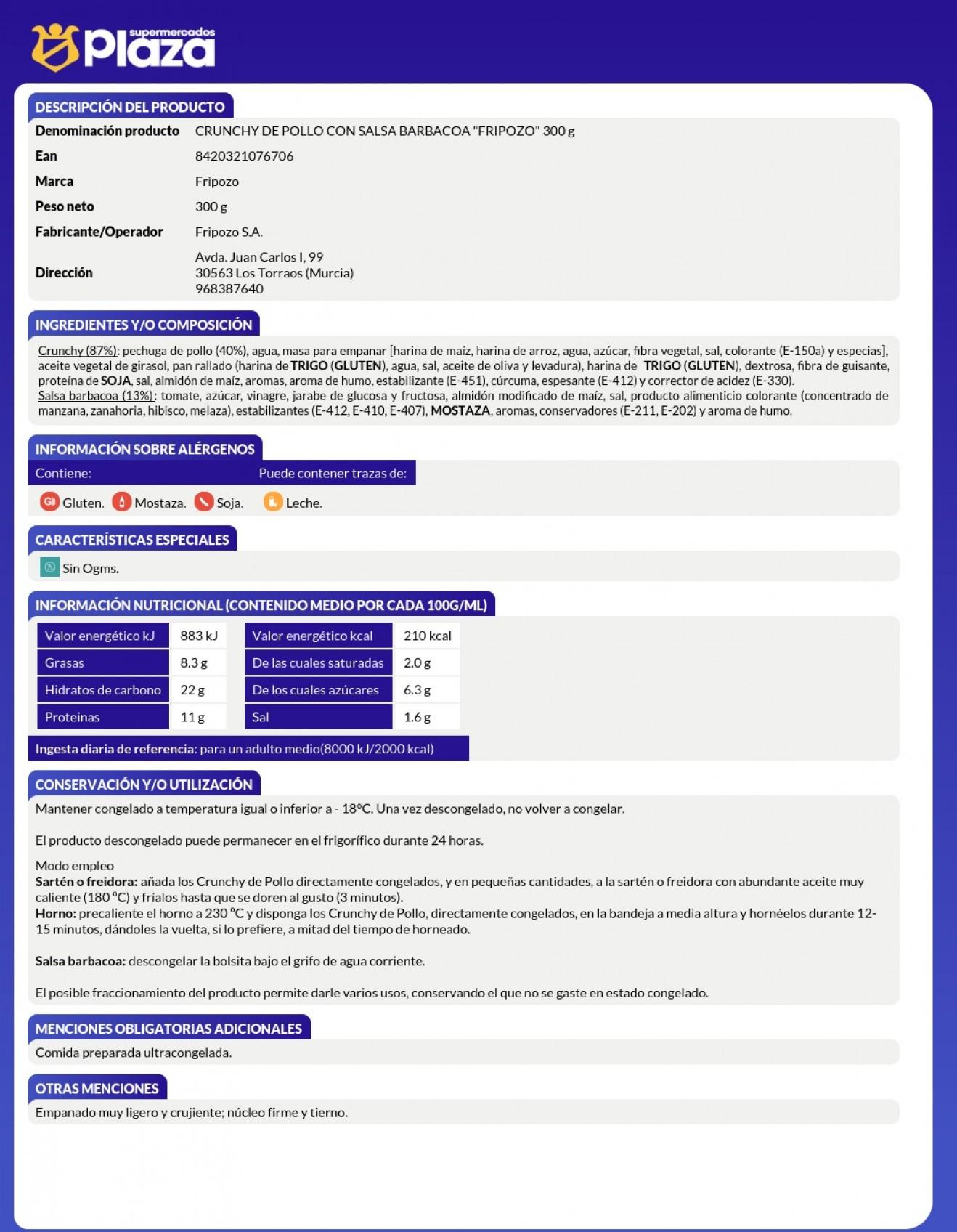 CRUNCHY AMERICAN STYLE 100% PECHUGA DE POLLO CON SALSA BARBA