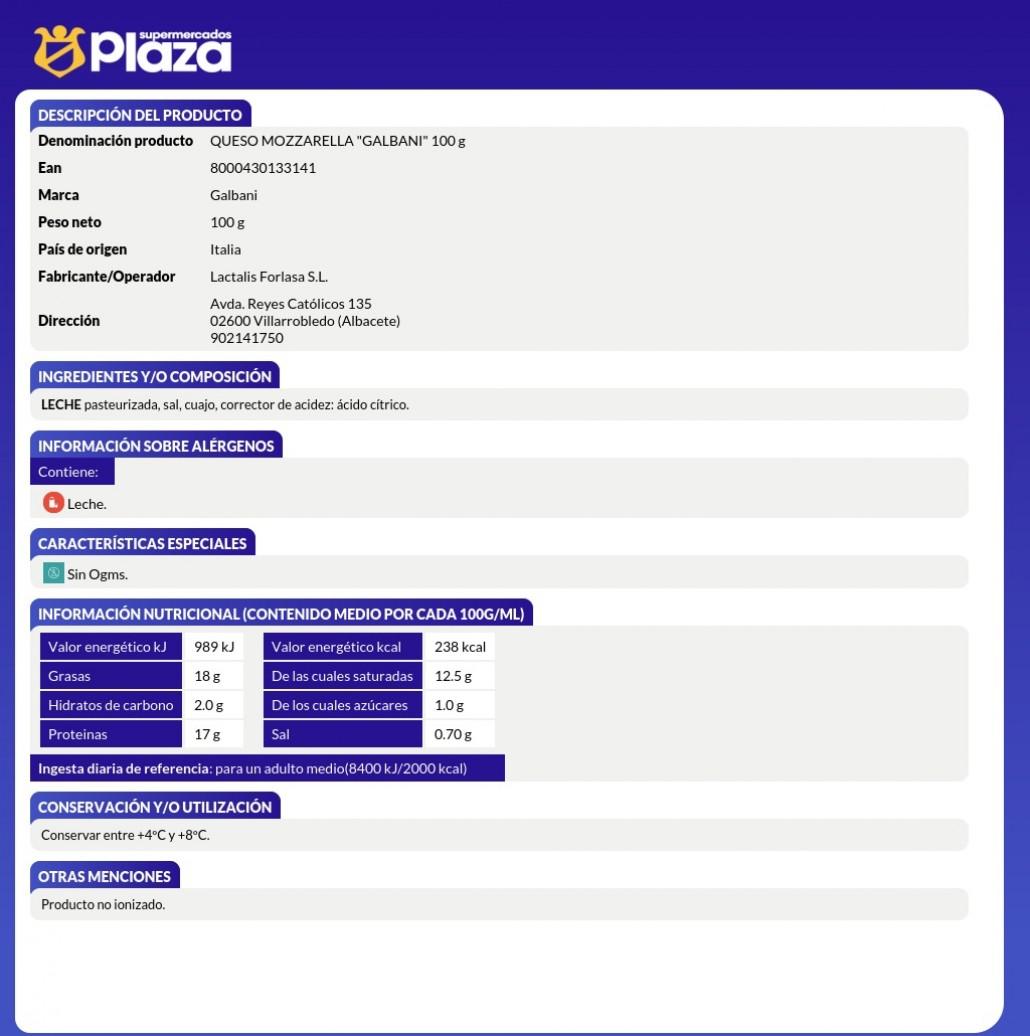 QUESO MOZZARELLA, 100G GALBANI 