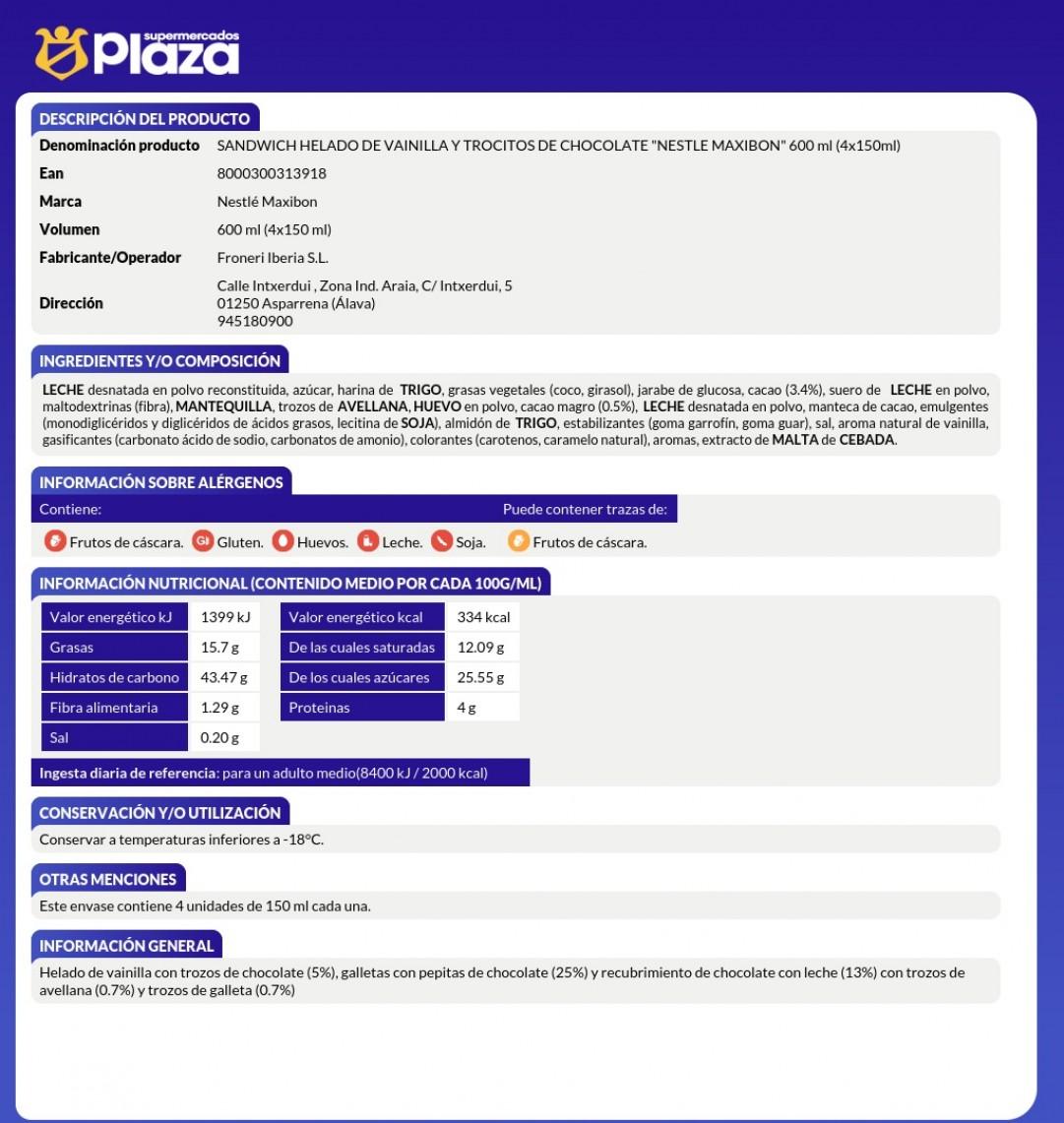 MAXIBON COOKIE, 4X150ML HELADOS NESTLE