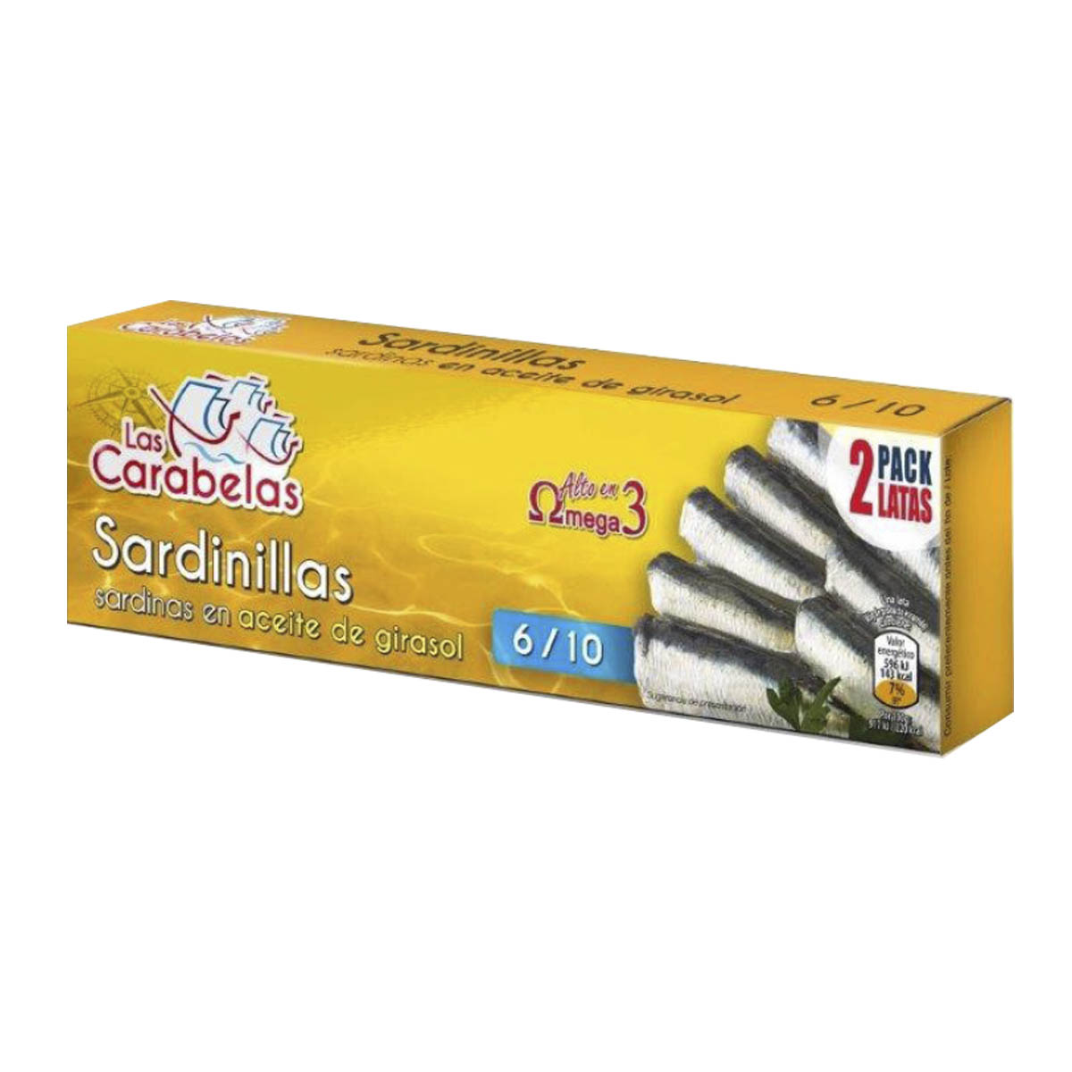 SARDINILLAS ACEITE VEGETAL, 2X65GR LAS CARABELAS
