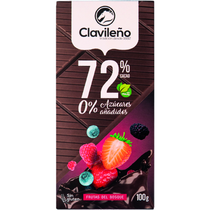 CHOCOLATE NEGRO SIN AZUCAR 70% FRUTAS BOSQUE, 100G CLAVILEÑO