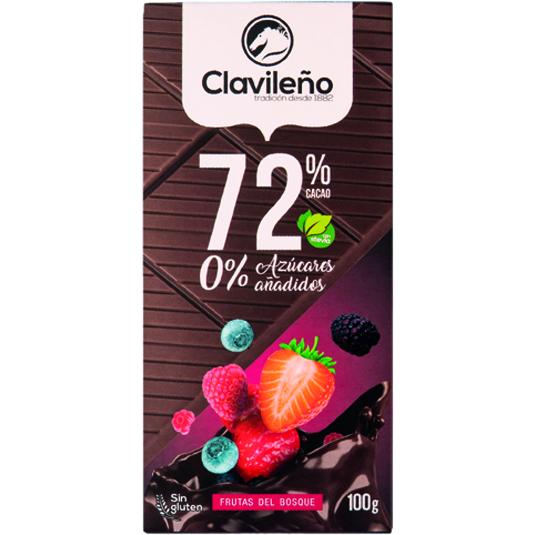 CHOCOLATE NEGRO SIN AZUCAR 70% FRUTAS BOSQUE, 100G CLAVILEÑO