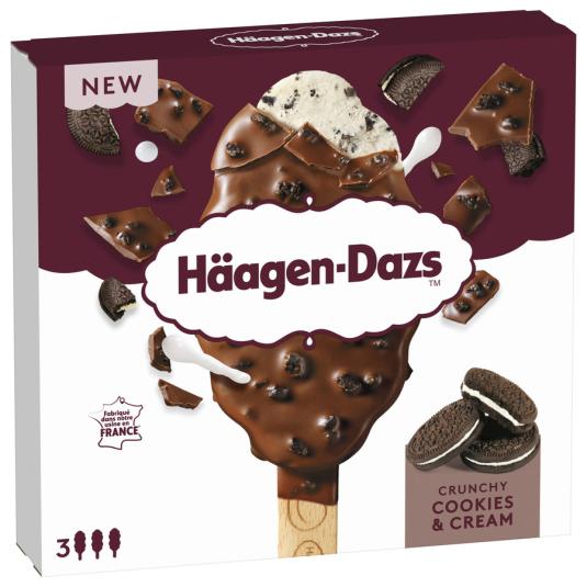 STICK HELADO CRUNCHY COOKIES&CREAM, 3*80 ML HäAGEN-DAZS