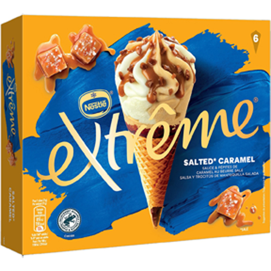 CONO DE HELADO VAINILLA Y SALSA DE CARAMELO, 6X110ML EXTREME