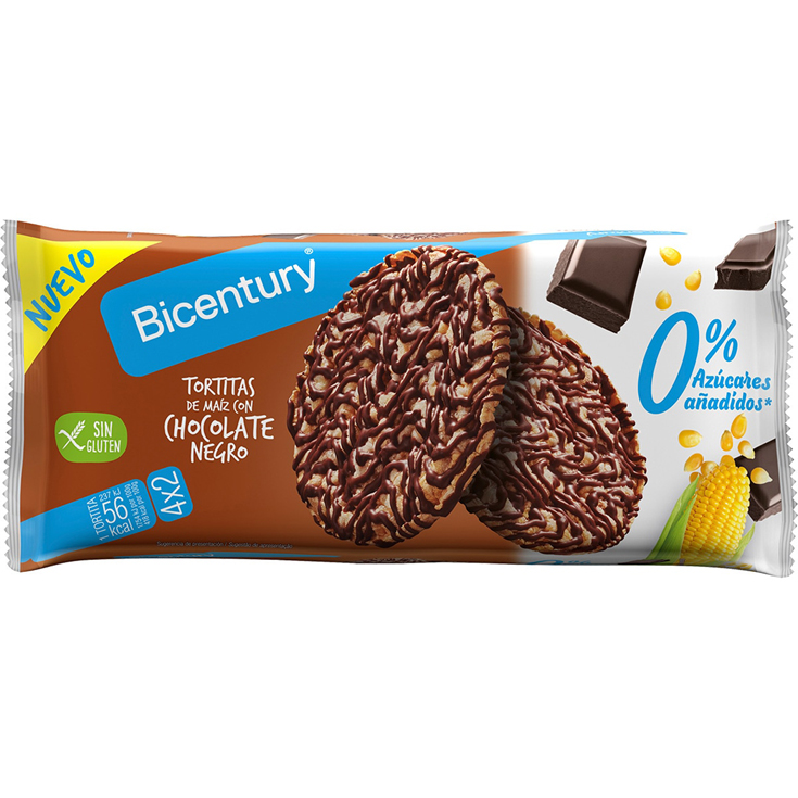 TORTITA MAIZ CHOCO NEGRO S/AZUCAR , 108G BICENTURY