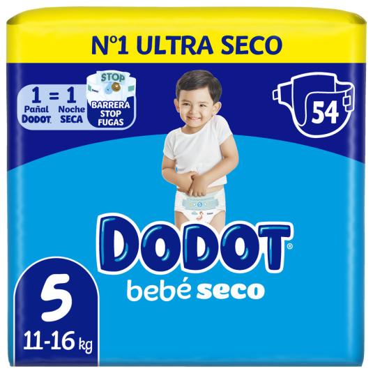 PAÑAL BEBE SECO TALLA 5, (11-16KG ) 54UD DODOT