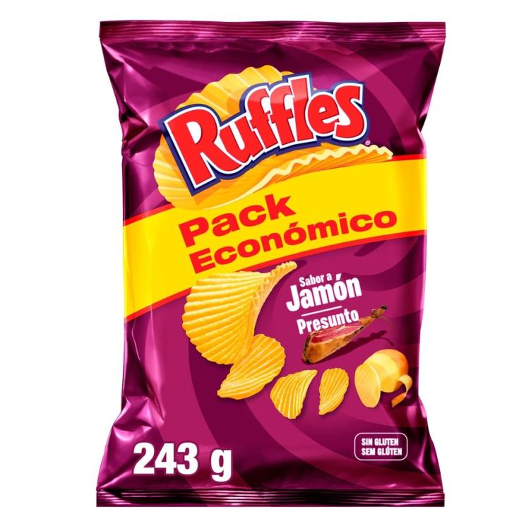 PATATAS FRITAS ONDULADAS JAMON , 243G RUFFLES