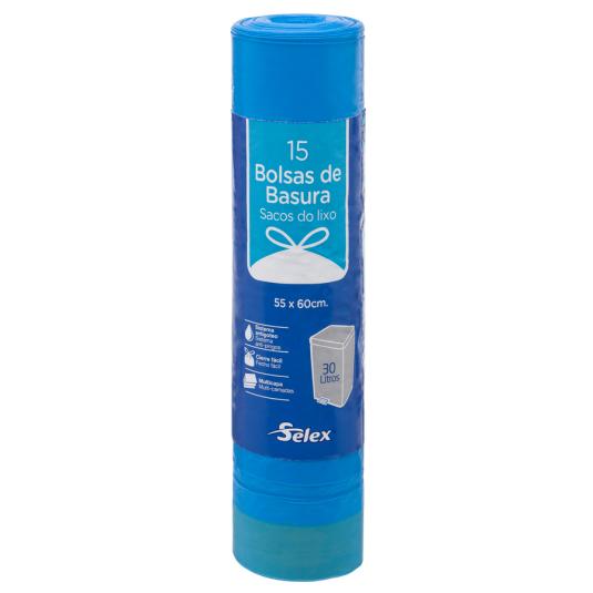 BOLSA DE BASURA AUTOCIERRE AZUL, 15 UD SELEX