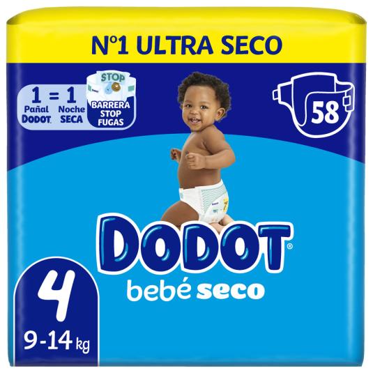 PAÑAL BEBE SECO TALLA 4, (9-14KG ), 58UD DODOT