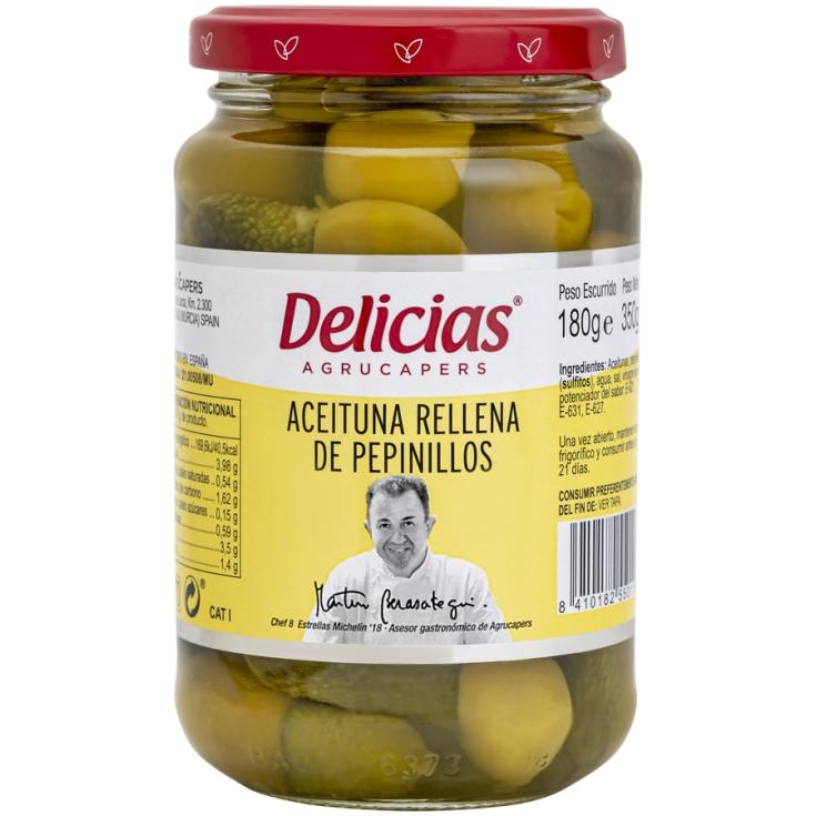 ACEITUNA RELLENA DE PEPINILLO, 180GR DELIZIAS