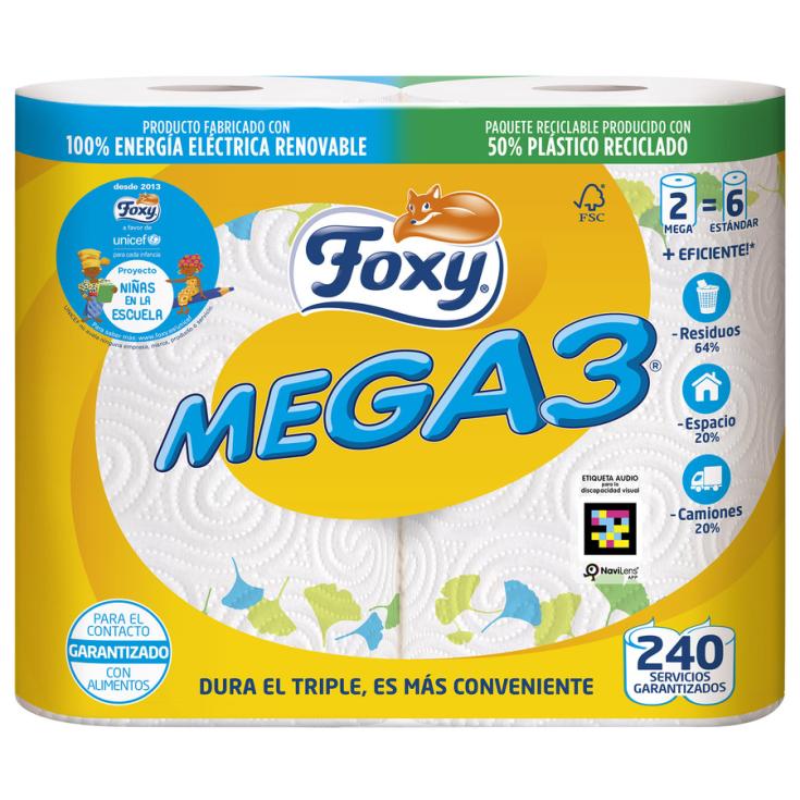 PAPEL DE COCINA MEGA3, 2 ROLLOS FOXY