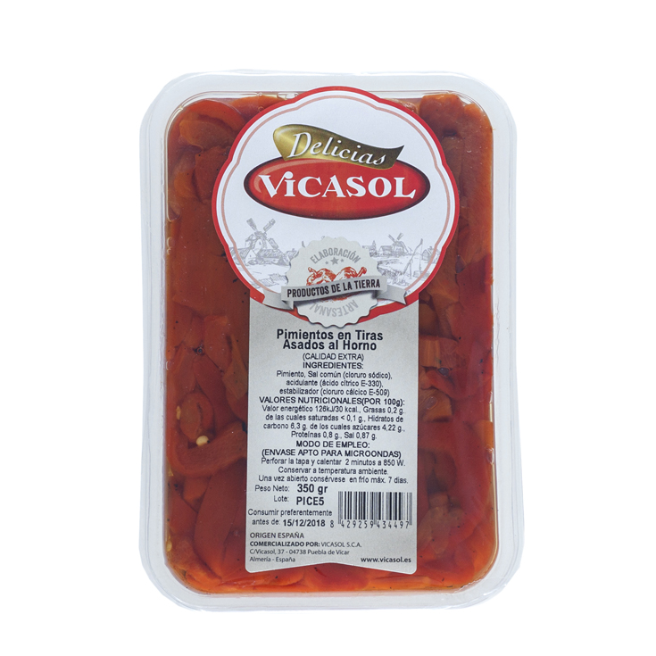 PIMIENTOS ASADOS ROJOS TIRAS , 350G VICASOL