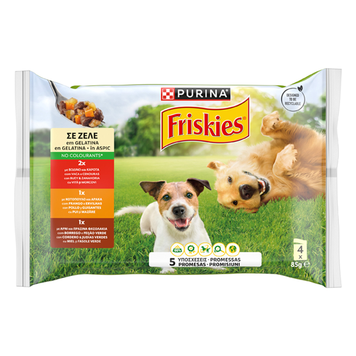 COMIDA PERRO HUMEDA GELATINA BUEY Y POLLO, 4*85GR FRISKIES