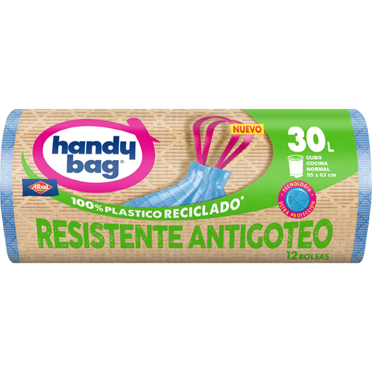 BOLSA DE BASURA RECICLADA ANTIGOTEO, 30 L 12 UD HANDY BAG