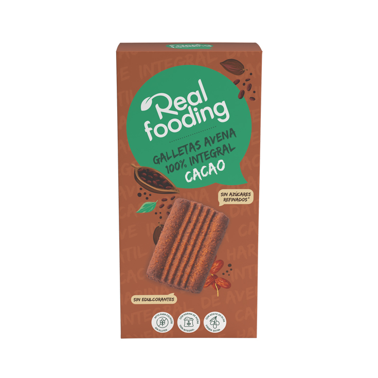 GALLETAS AVENA Y CACAO 100% INTEGRALES 125G REAL FOODING