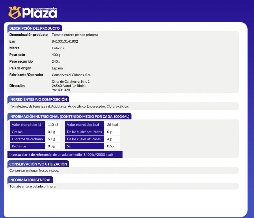 TOMATE NATURAL, 240G CIDACOS