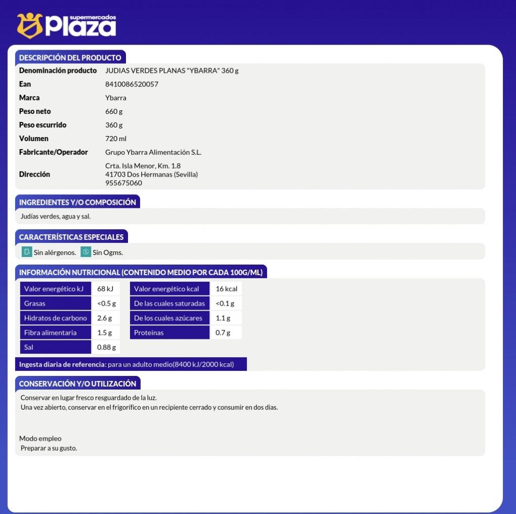 JUDIAS VERDES PLANAS, 660GR YBARRA